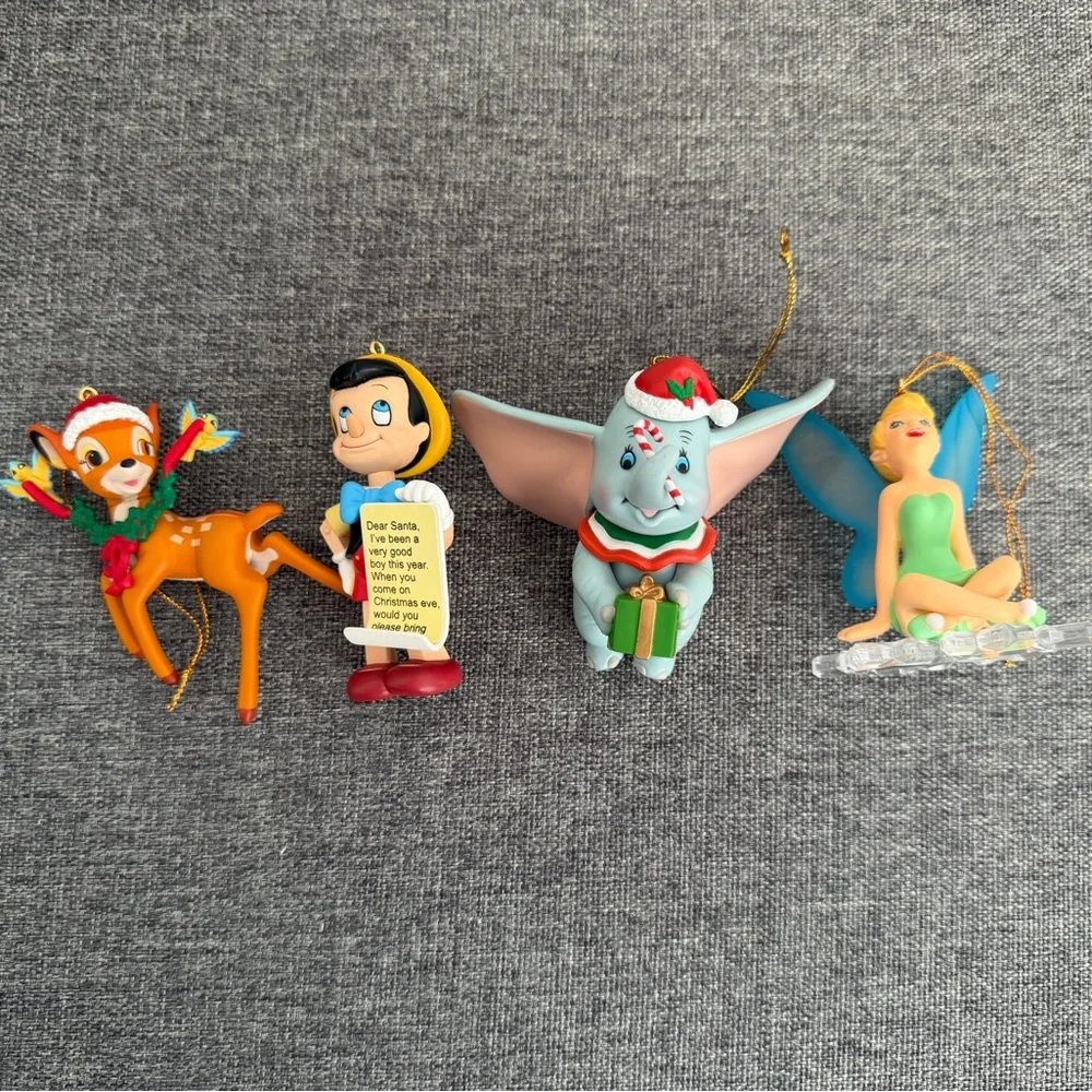 Disney Grolier Vintage 90s Lot of 4 Christmas Magic Ornaments Bambi Pinocchio